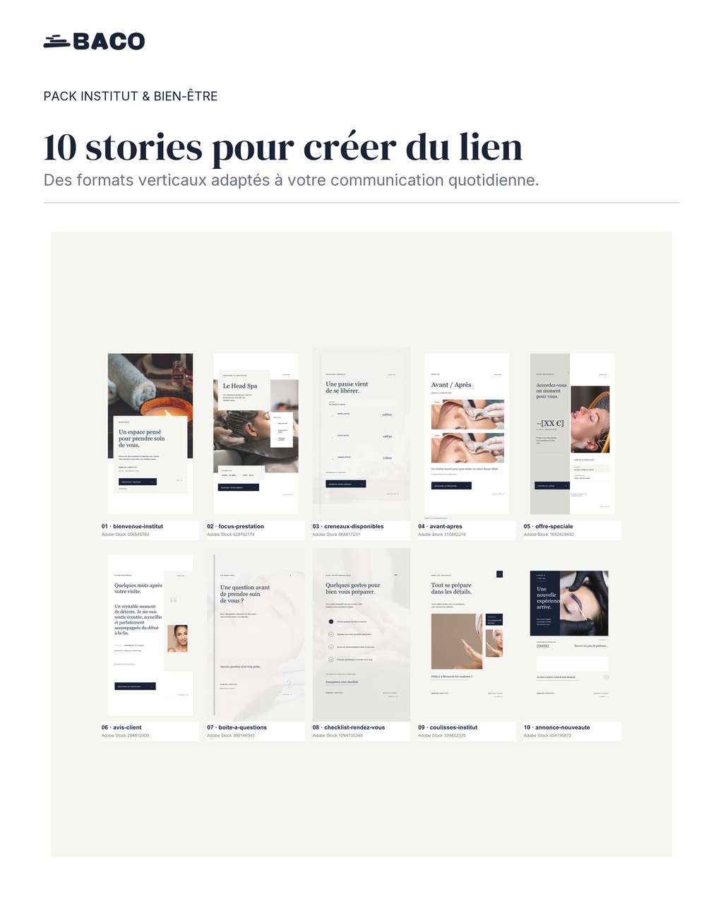 Aperçu des 10 templates de stories Instagram pour professionnel du bien-être