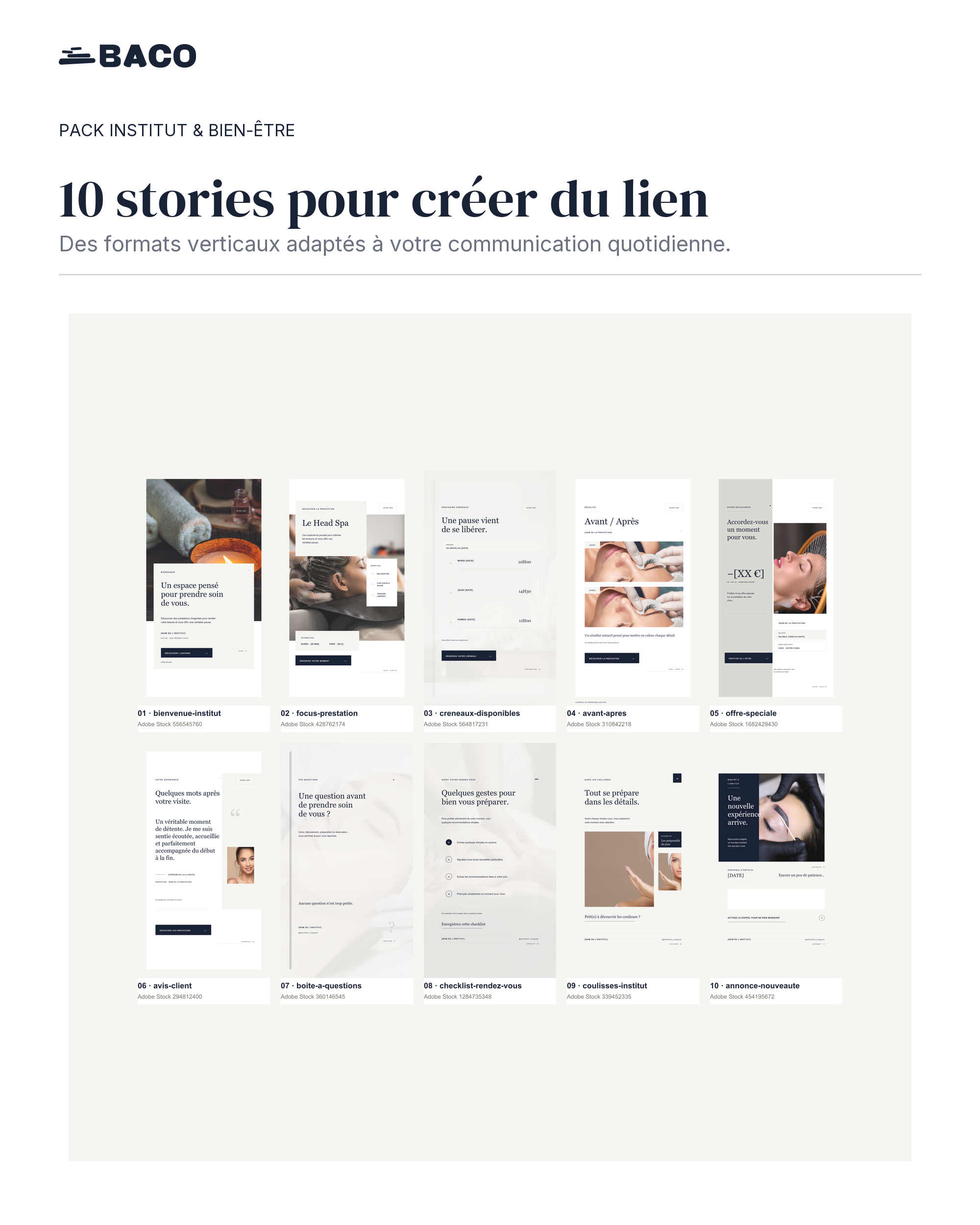 Aperçu des 10 templates de stories Instagram pour professionnel du bien-être