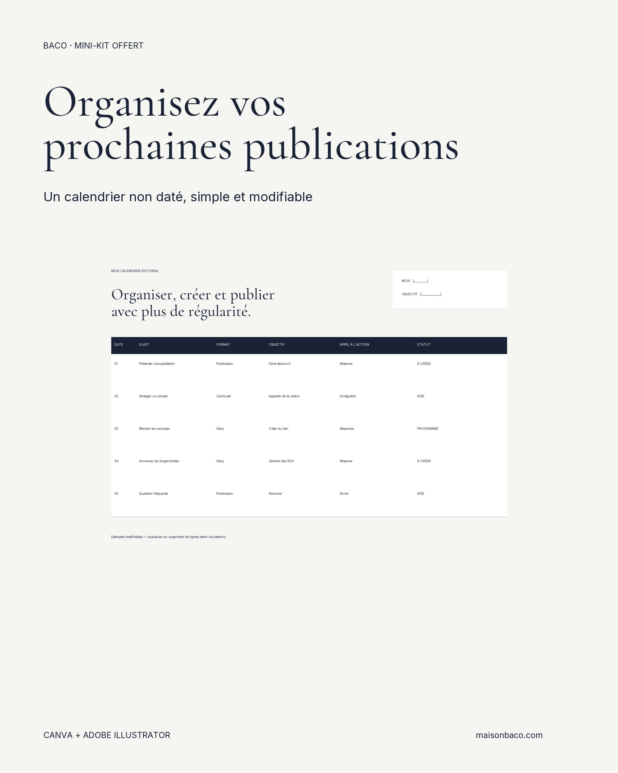 Templates BACO modifiables sur Canva et Adobe Illustrator