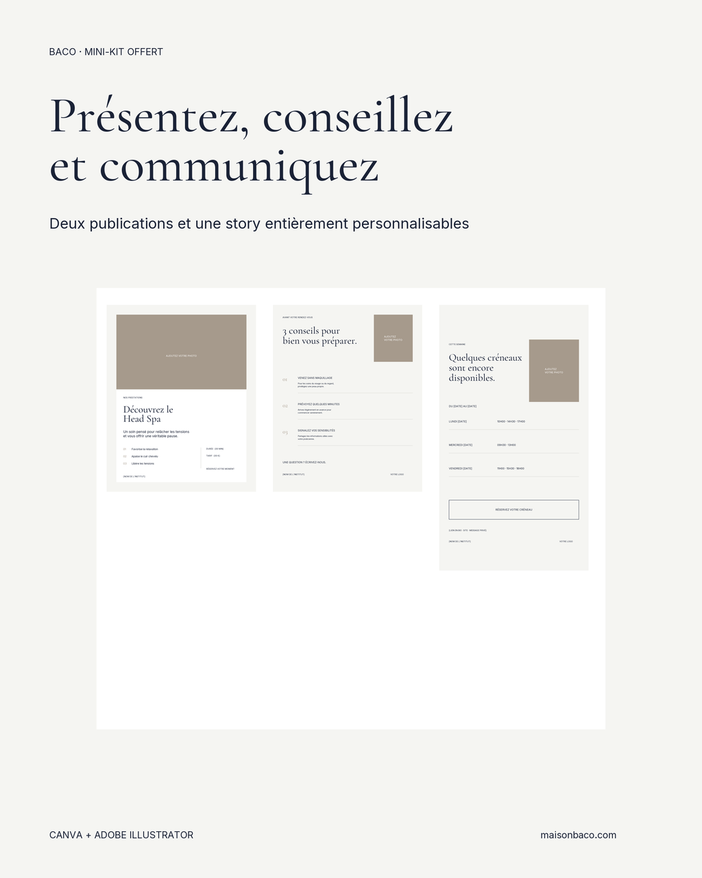 Contenu du mini-kit Instagram BACO pour instituts