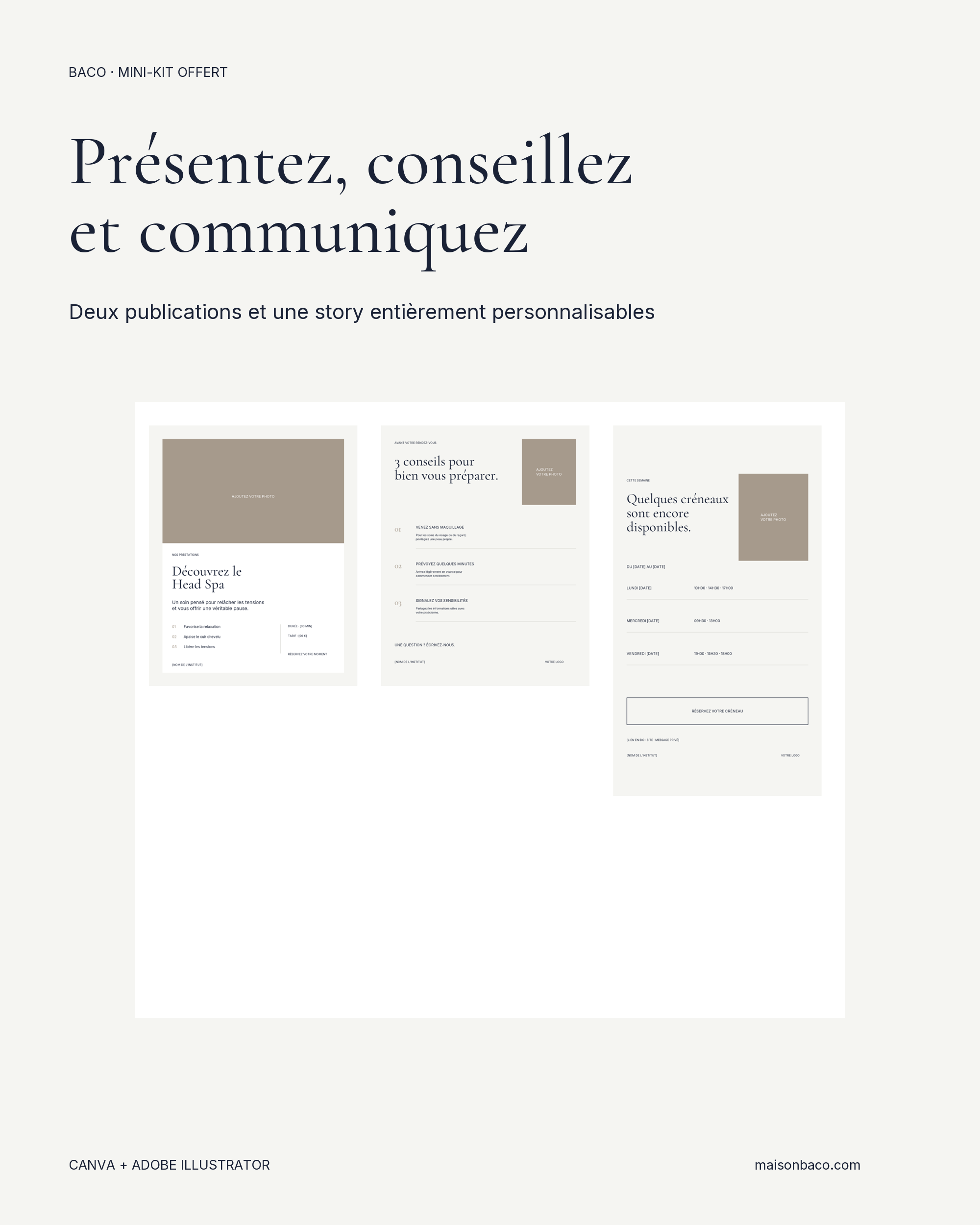 Contenu du mini-kit Instagram BACO pour instituts